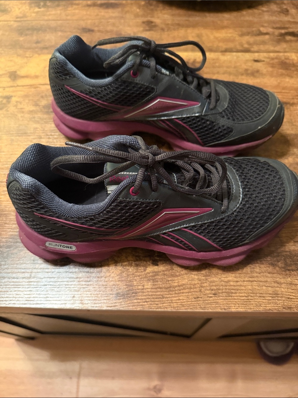 Reebok Women's Black and Plum RunTone Athletic Sneakers